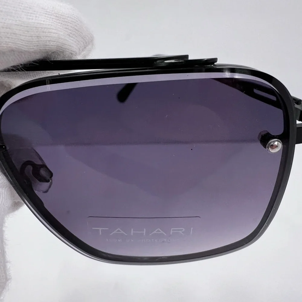 ⭐️TAHARI💯MENS MATT BLACK METAL SUNGLASSES, UNIQUE LENSES & FADING PURPLE COLOR